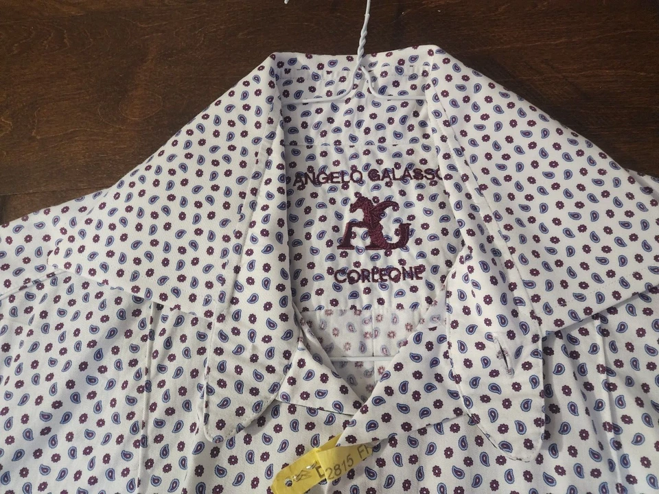 Camisa de vestir ANGELO GALASSO para hombre cachemira blanca puño en ángulo abotonada manga larga Foto 2 de 4