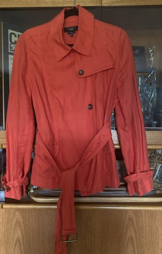 Talbots $298Sz 16P Heavy Irish Linen Orange Trench Coat Style Jacket Blazer NEW - Picture 2 of 21