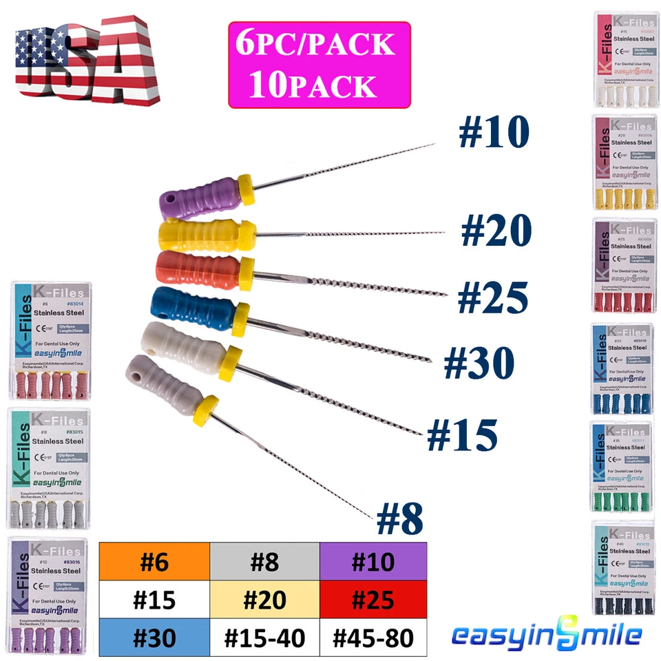 60pc Dental Endo K-files Root Canal File 25mm Hand Files Stainless Steel #6#8#10 - Image 2 of 4