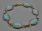 Vintage Faux Turquoise Cabochon 11mm Bracelet Goldtone Oval Link Longcraft 7.5"