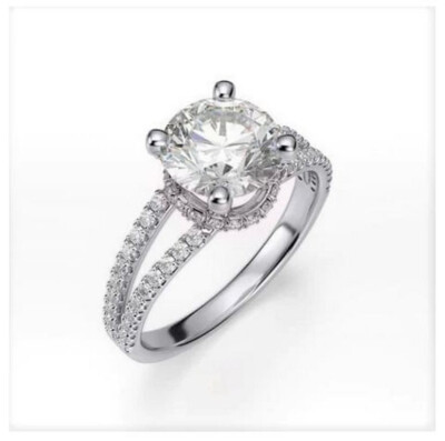 7.4mm White Round Moissanite Engagement Halo Ring 925 Sterling Silver