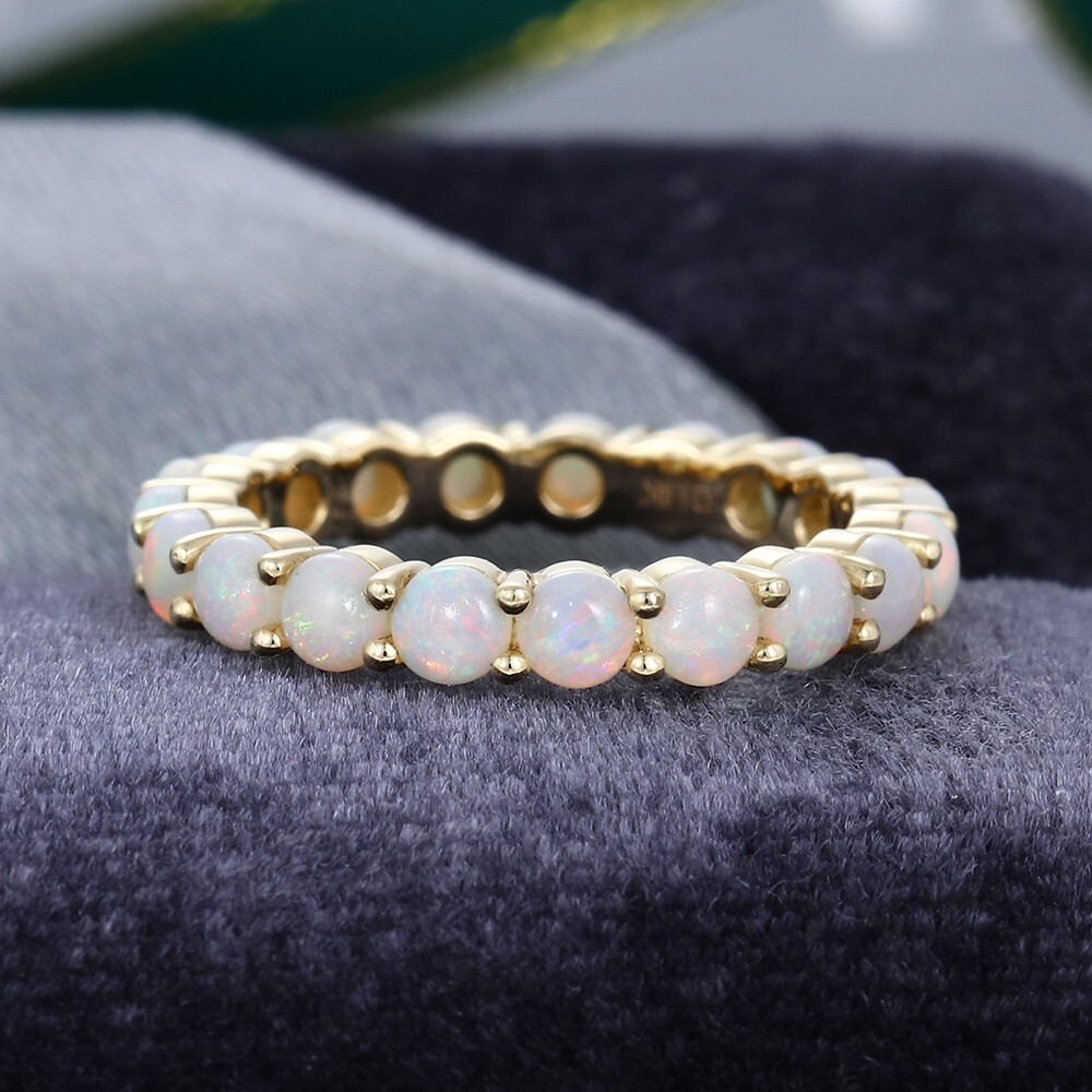 Rose Gold Opal Eternity Band in 925 Silver – Thin Wedding Ring-image