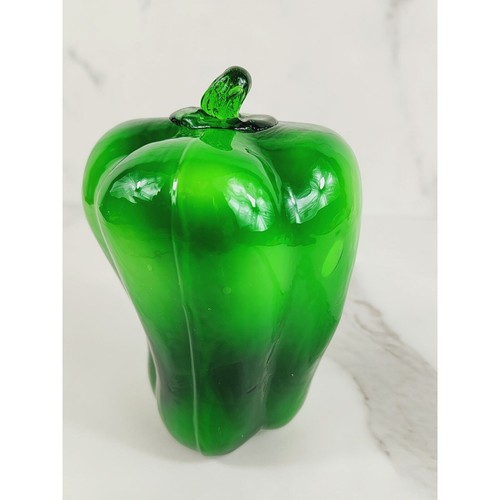 Art Glass Hand Blow Green Bell Pepper Vegetable 5 1/2" Life Size 90s Vintage - Picture 6 of 14