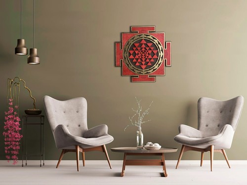 Red Sri Yantra Wall Art Meditation Symbol Sacred Geometry wood sri yantra - 50cm - Picture 10 of 10