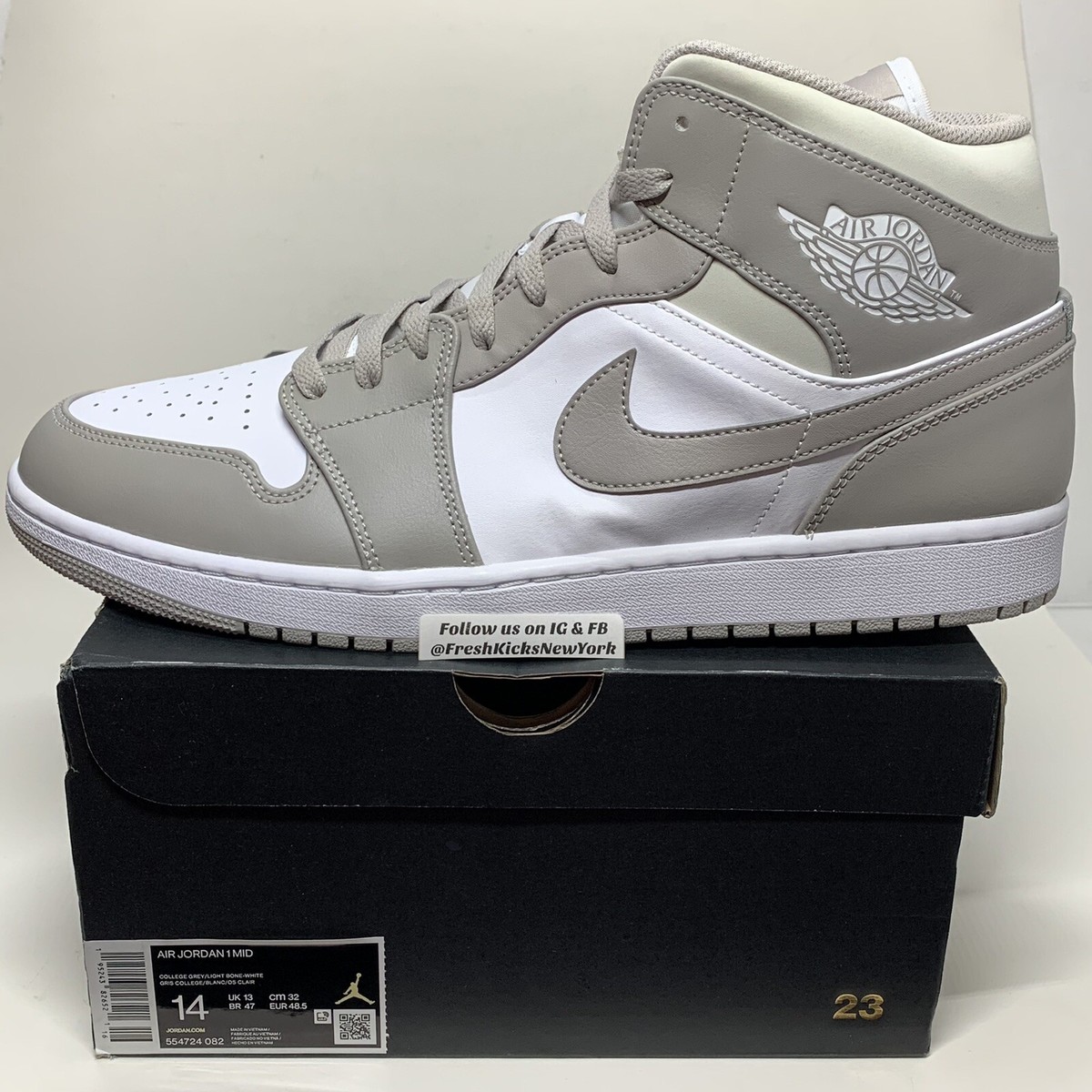 Jordan 1 Mid Linen Men Size 14 College Grey White 554724-082 