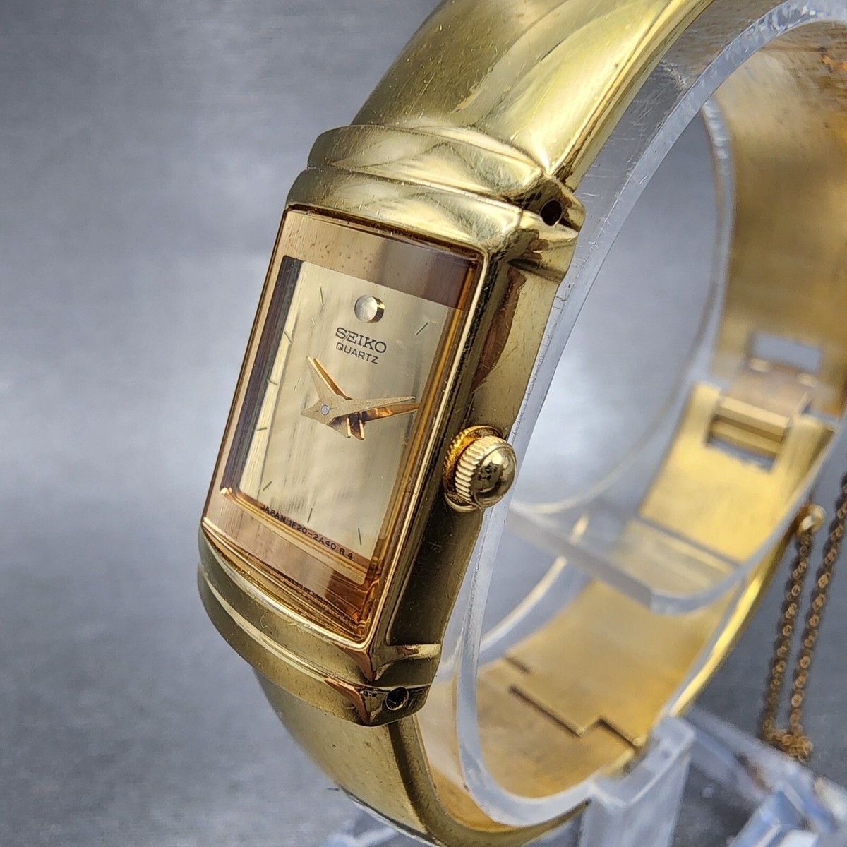 Seiko Watch Women 15mm Gold Dial Gold Tone Rectangle Bangle