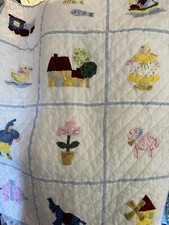 Vintage Crib Quilt 1970's 32"X38" Appliqu  Holland Windmill Boy Girl Adorable