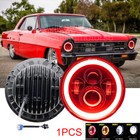 Fit CHEVY II/NOVA 1969-1979 7" Round LED HEADLIGHT Hi/Lo Red HALO DRL Turn Light