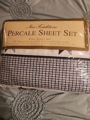 Traditions Percale Full Sheet Set Navy Star USA 180 Thread Count Cotton / Poly