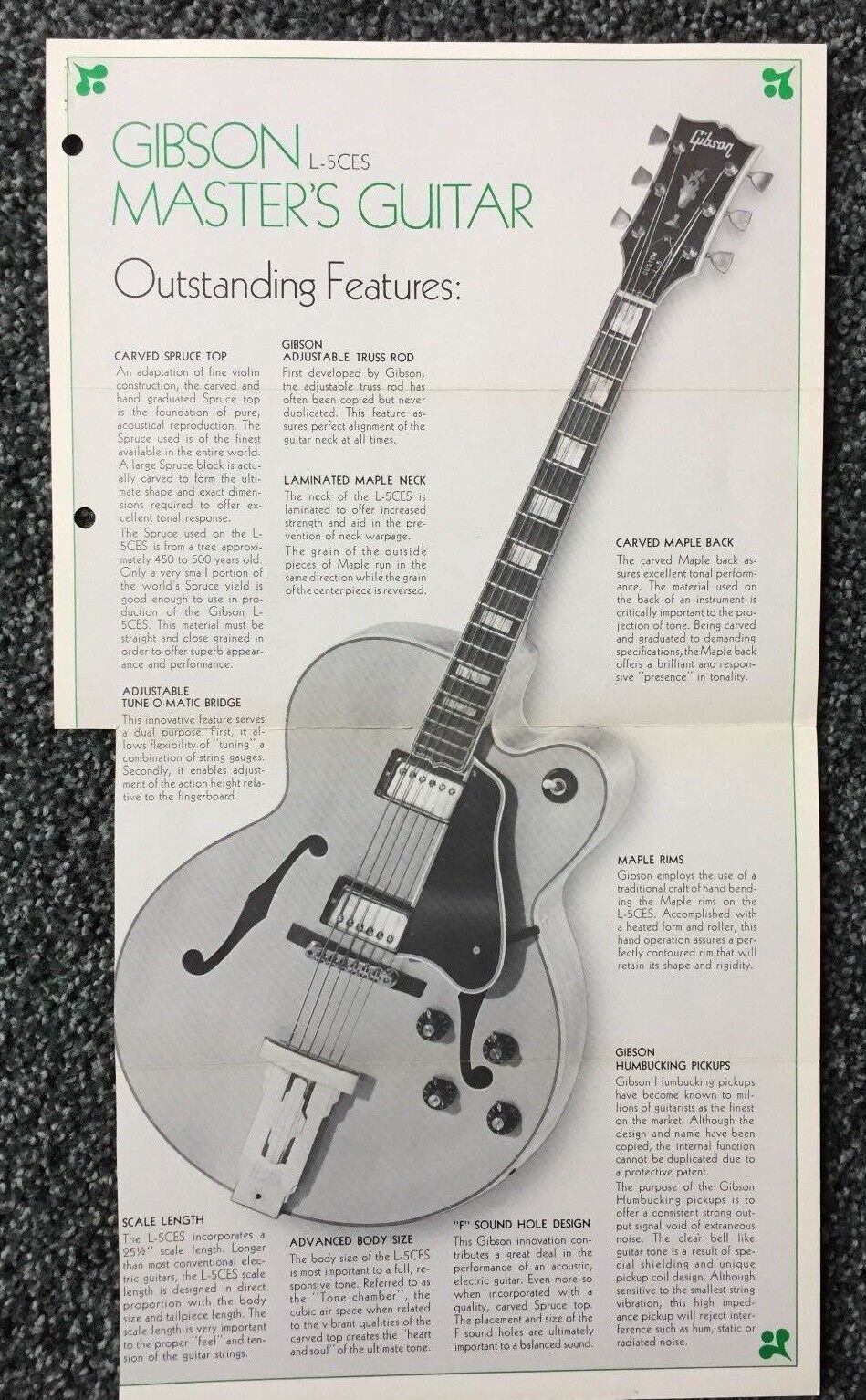 1970's Original Gibson L-5CES Guitar of the Month Brochure