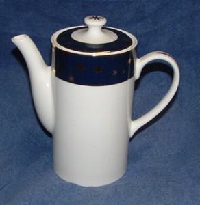 Sakura Galaxy Fine Porcelain 14k Gold Blue Holiday Star Tea Coffee Pot Server
