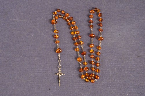 Rosenkranz & Bernstein & Silber / rosary silver / Kette Bernstein Kreuz