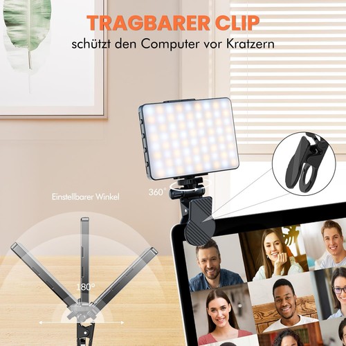 Selfie Licht, 72 LED Videolicht Mit Clip, 3000-9900K 3 Lichtmodi, 1500 mAh Akku - Bild 12 von 15