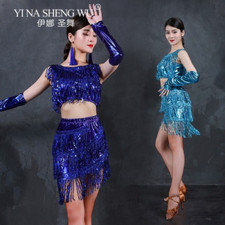 Latin Dance Dress Sequin Tassel Split Skirt Set Dance Performance Dance Skirt
