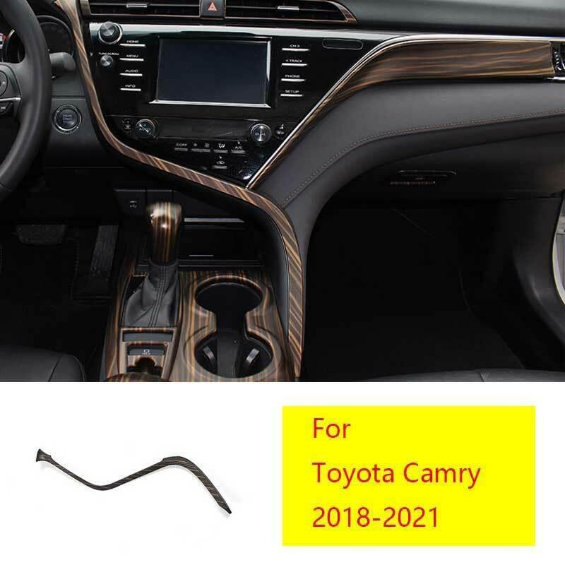 For Toyota Camry 2018-2021 Peach Wood Grain Middle Console S-shaped Decor Trim