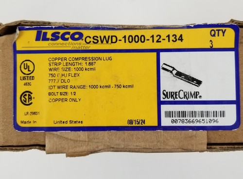 3 ILSCO CSWD-1000-12-134 Compression Lug 2 Holes 1/2in Bolt Size NEW - Picture 7 of 7