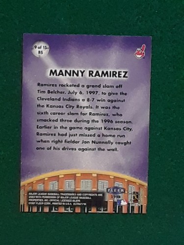 1997 Fleer Ultra Big Shots MANNY RAMIREZ #9 - Cleveland Indians - - Picture 2 of 2