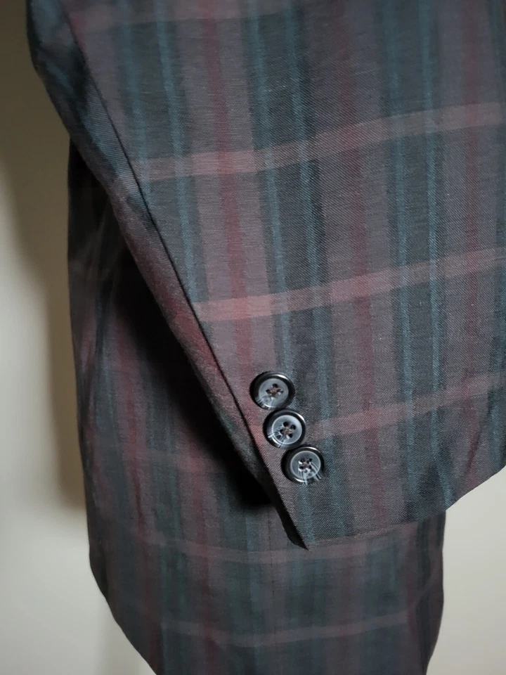 Chaqueta Blazer Abrigo Deportivo 48R A MEDIDA Púrpura Azul Negro Tartán Cuadros Lona Completa Foto 3 de 4