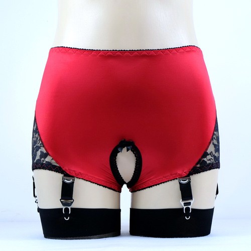 Alacki Crotchless Garter Panties 6 Straps Metal Claws Lace Satin Lingerie - Picture 12 of 27