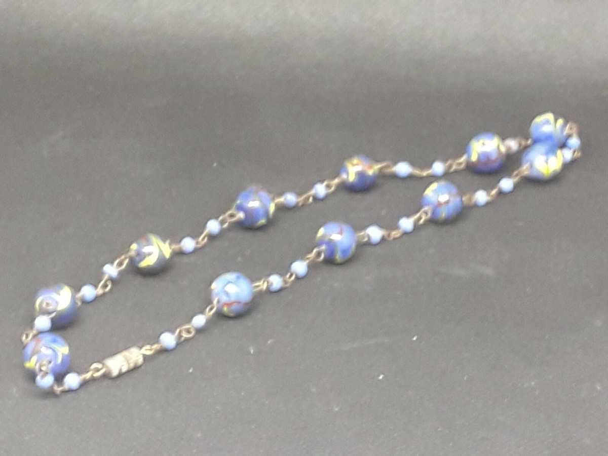 Collier Ancien Années 1950 Perles En Pâte De Verre De Murano Bleues - Occasion Bon état