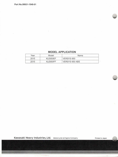 OEM Genuine Kawasaki New Bike Service/Assembly Manual KLE650 Versys 2015 - Foto 2 di 2