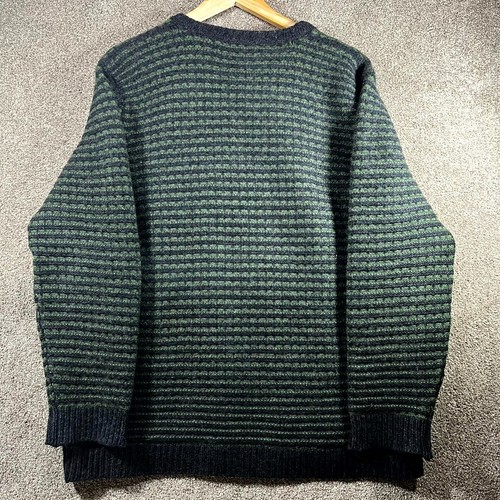 Fisherman Sweater Mens L Green Black Striped Long Sleeve Round Neck High Low Hem - Picture 10 of 11