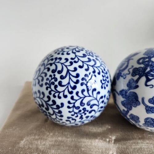 2er Set Deko 4" Keramikkugeln Kugeln blau und weiß - Bild 5 von 7