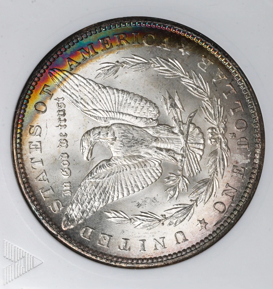 1879-S Morgan dólar de plata ANACS MS-63 soporte para jabonera tono arco iris Foto 2 de 4