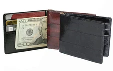 EEL SKIN Leather Men's Spring Money Clip Bifold Wallet Thin Card Holder