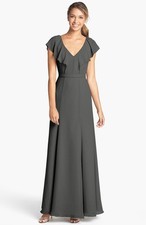 NWOT  charcoal  Jenny Yoo 'Cecilia' Pleated Chiffon Gown size 14