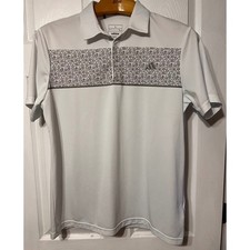 Adidas Mens Golf Polo Shirt White Floral Chest Band Short Sleeve Size Large