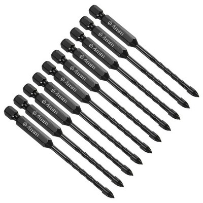 10pcs Masonry Drill Bit 4mm Cross Drill Bits Tip Concrete Bit 90mm Black