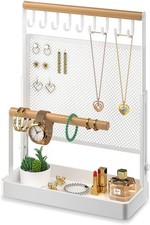 Jewelry Organizer Stand Liftable Necklace Holder W/ Earring Organizer Net 9