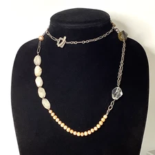 Silpada Smoky Quartz & Pearl Sterling Silver 925 Link Necklace Retired 34"