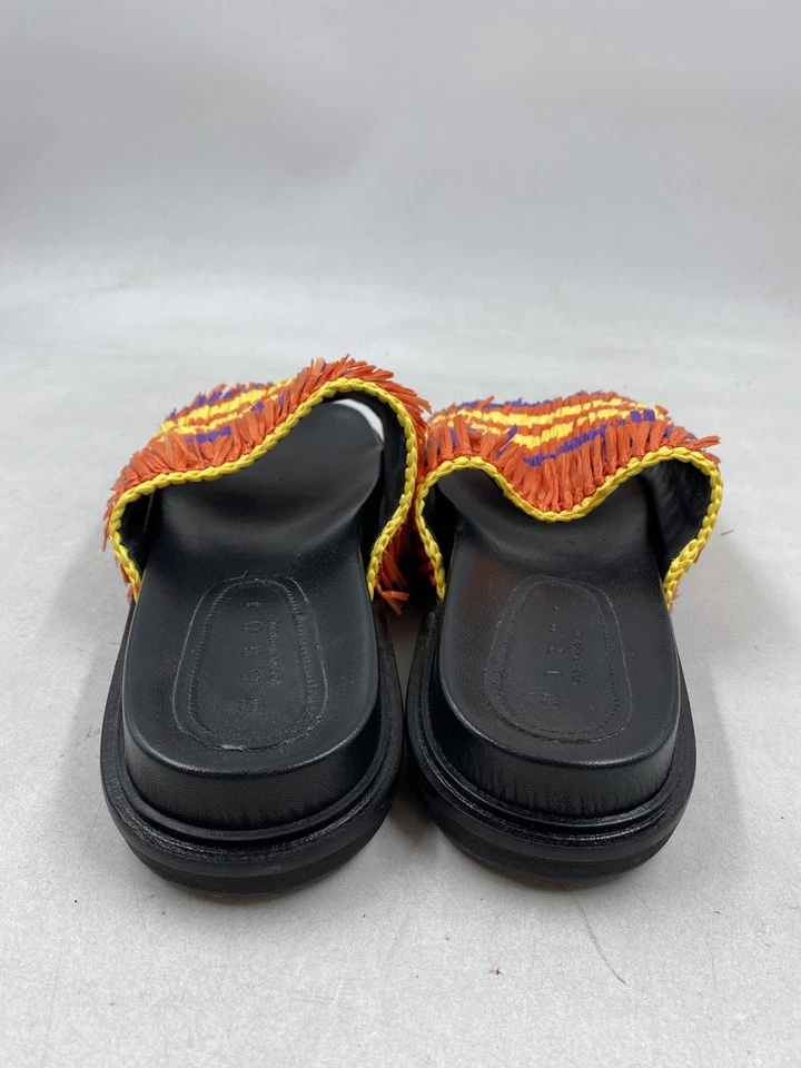 Sandalias planas con flecos de cuero a rayas multicolores Marni W 9,5 Foto 4 de 4