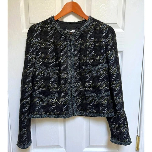 Giacca Chanel 2004 vintage multicolore pied de poule lana zip