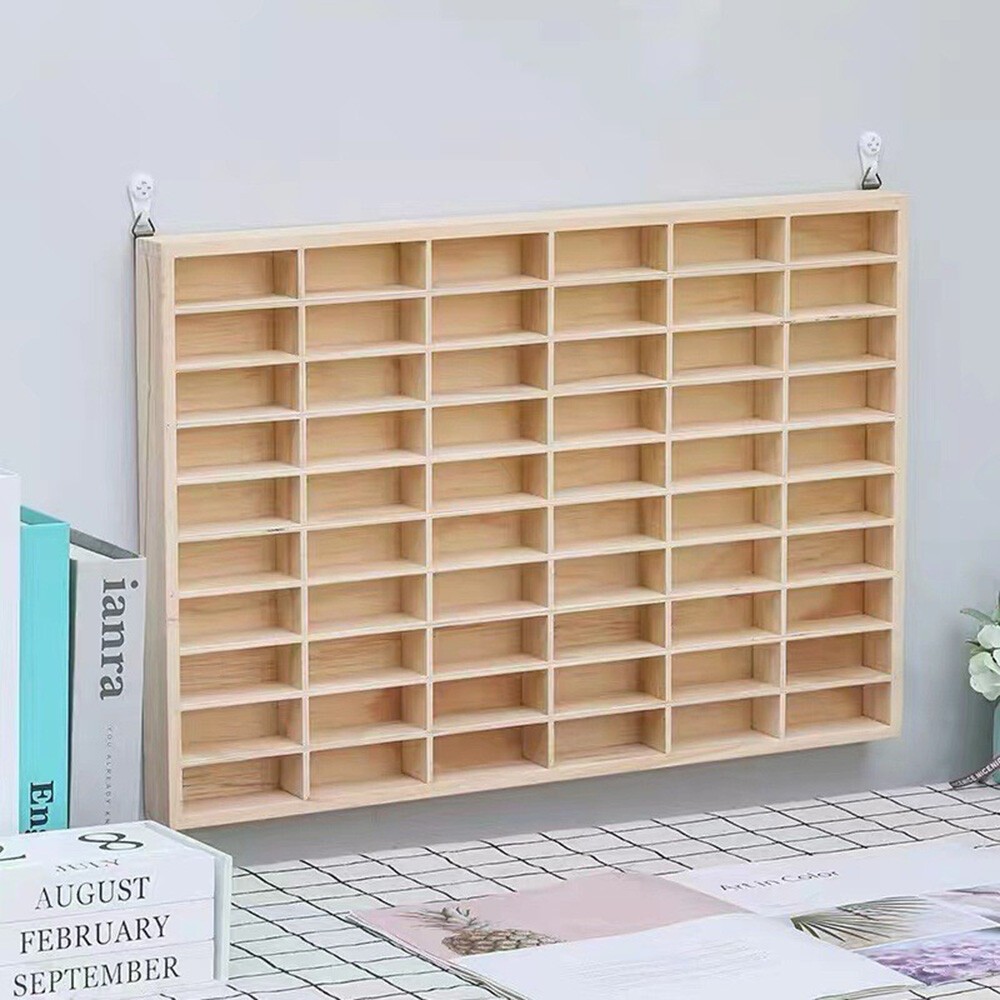 60 Grids Wooden Shelf FOR Hot Wheels Diecast Matchbox 1/64 Toy Display Case US