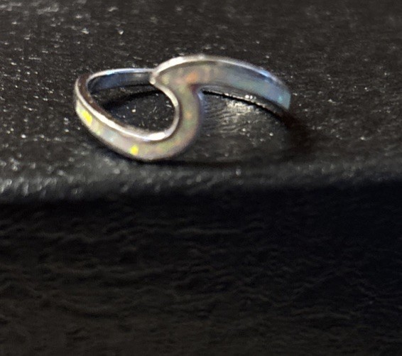 925 Silver Wave Ring With Simulated Opal Inlay - image 1