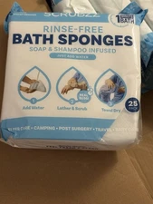 5 pcks of SCRUBZZ Rinse Free 25pc Bath Single Shower Sponge - Caregiving, kids