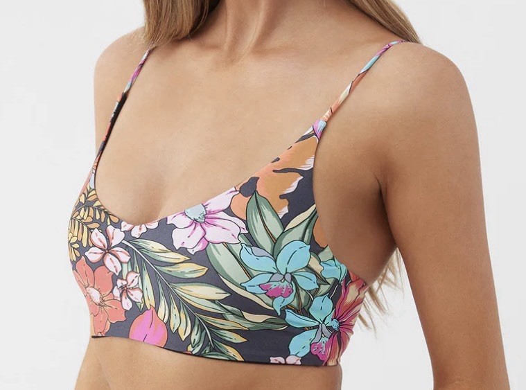 NWT O’Neill Women’s Bikini Top Reina Tropical Middles Longline Bralette Large