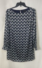 Banana Republic Women's Navy White Geometric Diamond Print LS Dress NWT Sz 6