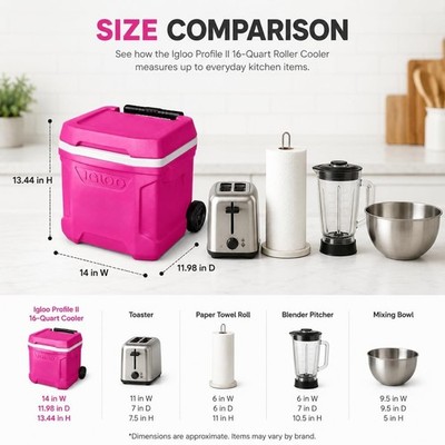 Igloo 16 QT Laguna Ice Chest Cooler with Wheels, Pink with Free Bottle