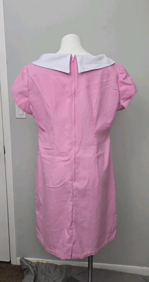 Vestido casero vintage años 60 rosa con cuello redondo blanco talla grande Foto 4 de 4
