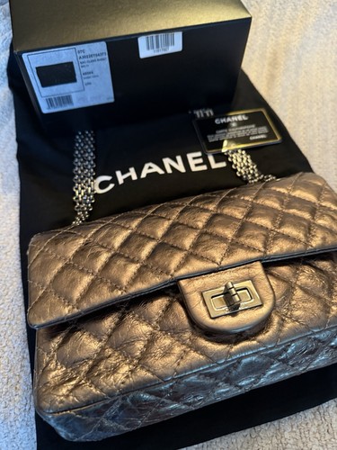 Vintage CHANEL Classic Metallic Silver Double Flap Reissue 2.55  (small 225)
