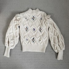 Alemais Wool Cotton Sweater Floral Size 6 Ivo...