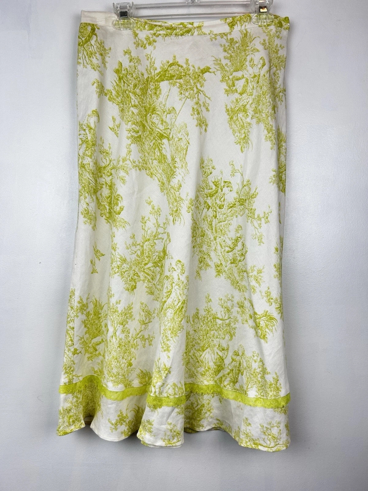 Coldwater Creek Skirt Womens 14 Linen Blend A Line Midi Knee Length Green Read