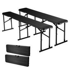VEVOR 6FT Plastic Folding Bench 2 Pack Portable Outdoor Bench for Garden Black