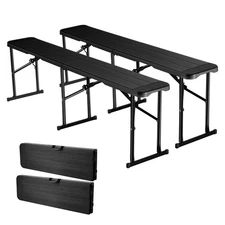 VEVOR 6FT Plastic Folding Bench 2 Pack Portable Outdoor Bench for Garden Black