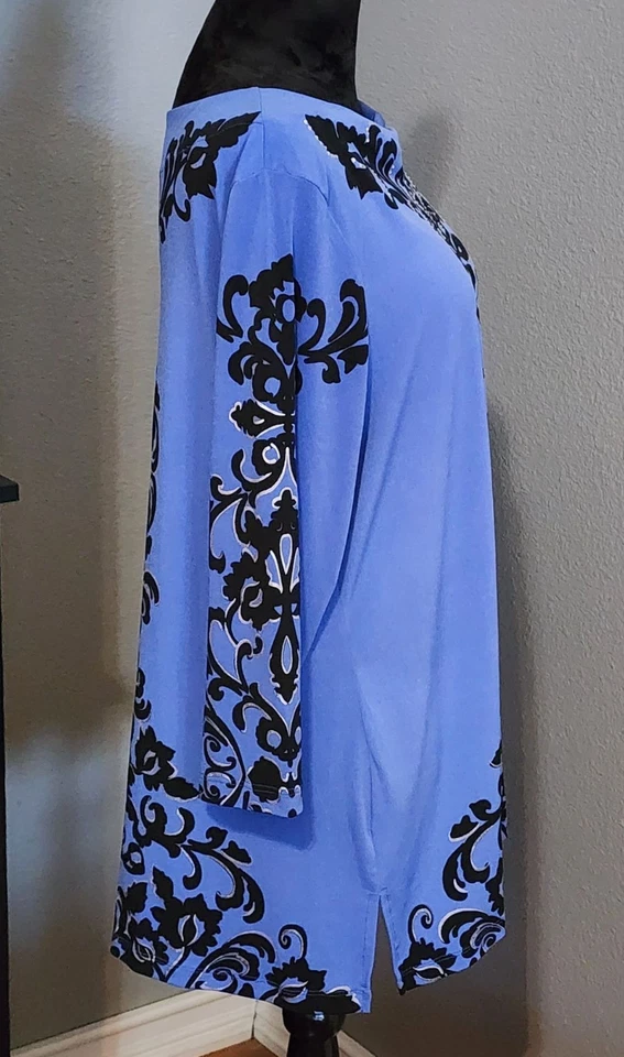Camiseta túnica azul JM Collection XL negra con estampado barroco manga 3/4 elástica Foto 4 de 4