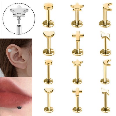 12Pcs/lot Stainless Steel Labret Lip Studs Helix Cartilage Piercing Body Jewelry